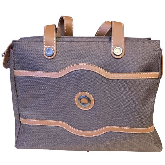 Delsey Paris Brown Handbag Luggage Travel Tote Soft Air Shoulder Bag Large - Picture 1 of 15